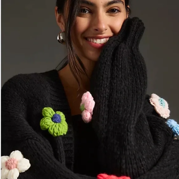 MAUVE Anthropologie The Susannah 3D Flower Cardigan Sweater - Picture 8 of 12